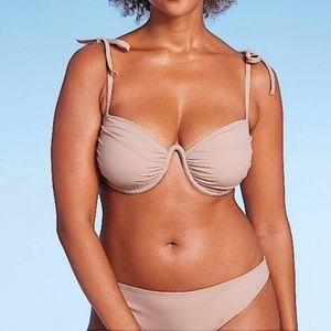 ✨NWT✨ Shoulder Tie Shirred Underwire Bikini Top Shade & Shore Light Brown